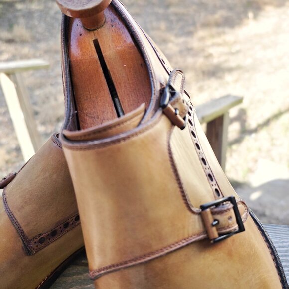 Magnanni 9.5-M Tan  Monk Strap Mens Dress Shoes - Picture 5 of 14